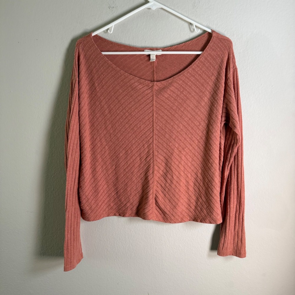 Billabong Womens‎ Medium Dusty Rose Ribbed Long Sleeve Cropped Top J913MFIR